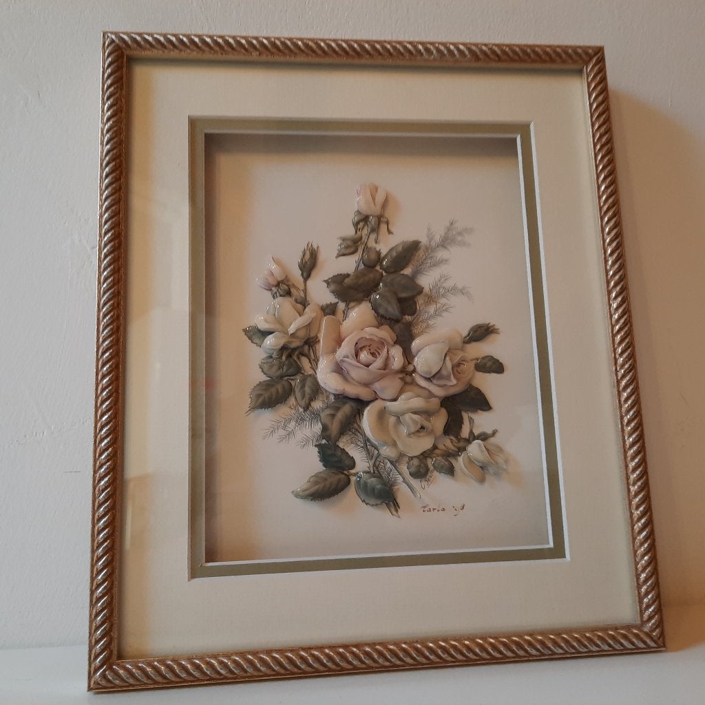 3D Rozen Reliëf Schilderij - Gesigneerd Carla '98, Schilderij, Ophalen of Verzenden, Papier/karton, China