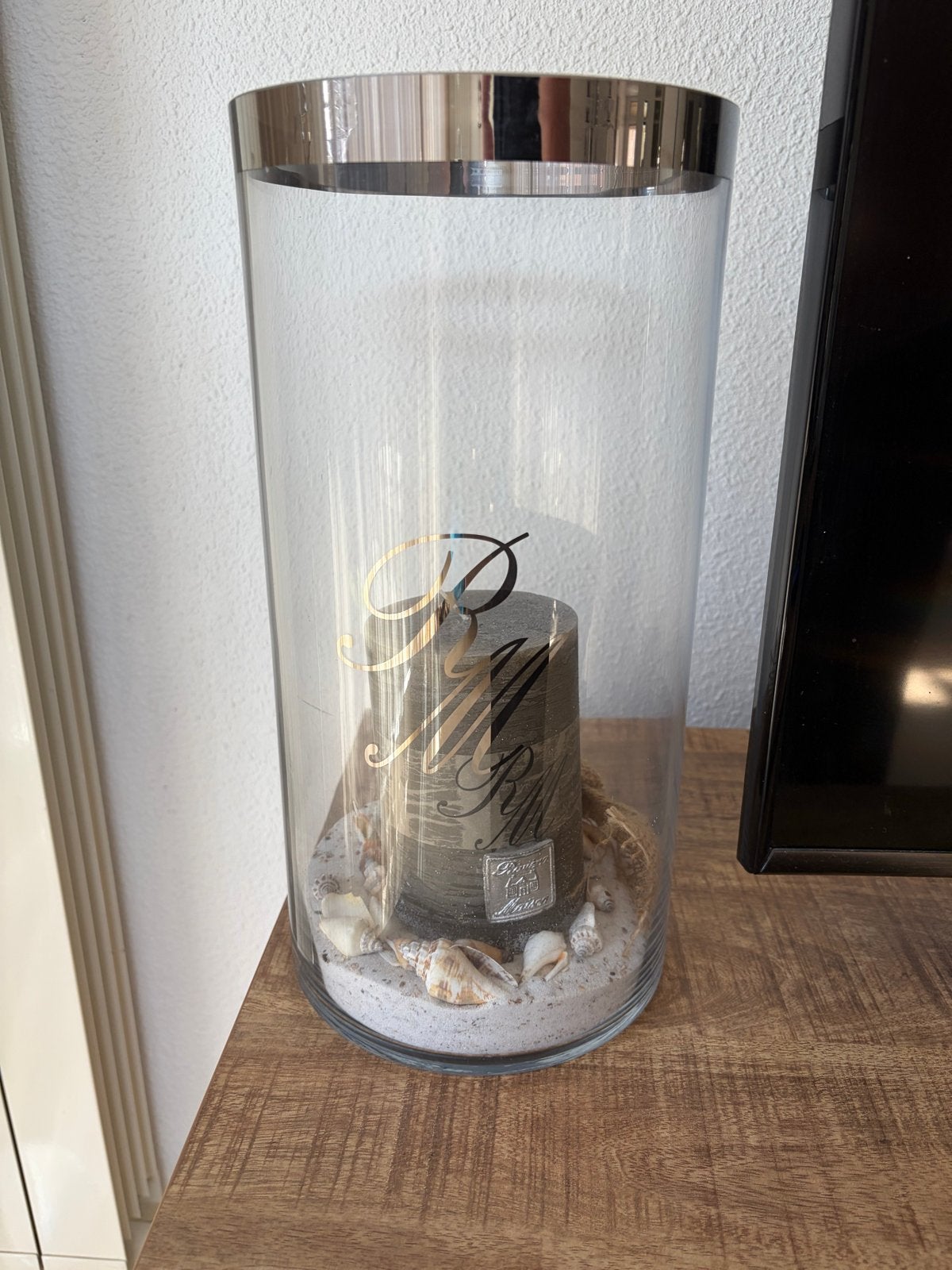 Rivièra Maison Windlicht met zilveren rand, Huis en Inrichting, Woonaccessoires | Kandelaars en Kaarsen, Ophalen, Windlicht, Rivièra Maison