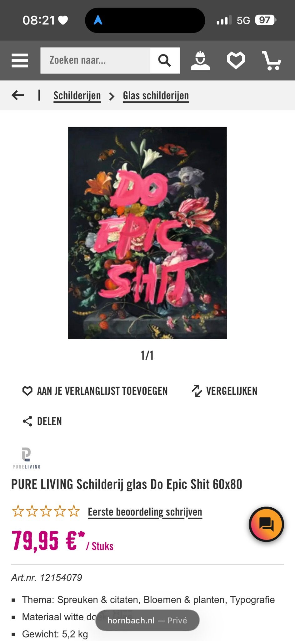 Modern Glaskunst: 'Do Epic Shit' Bloemen Stilleven, Ophalen, Glas, Overige technieken, Stilleven