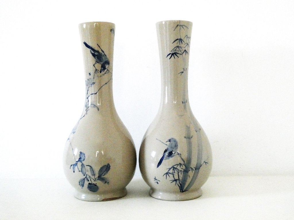 2 Grote Japanse vazen floraal handbeschilderd met vogels, Ophalen of Verzenden