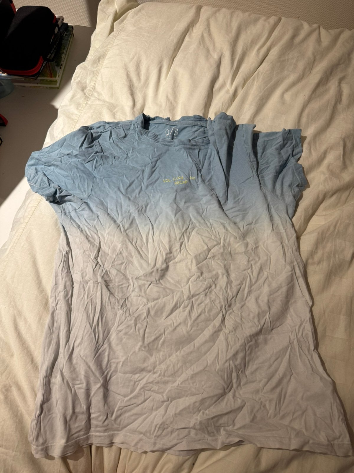 Blauw/wit overloop shirt met backprint, Ophalen of Verzenden, Zo goed als nieuw, Maat 48/50 (M), Wit