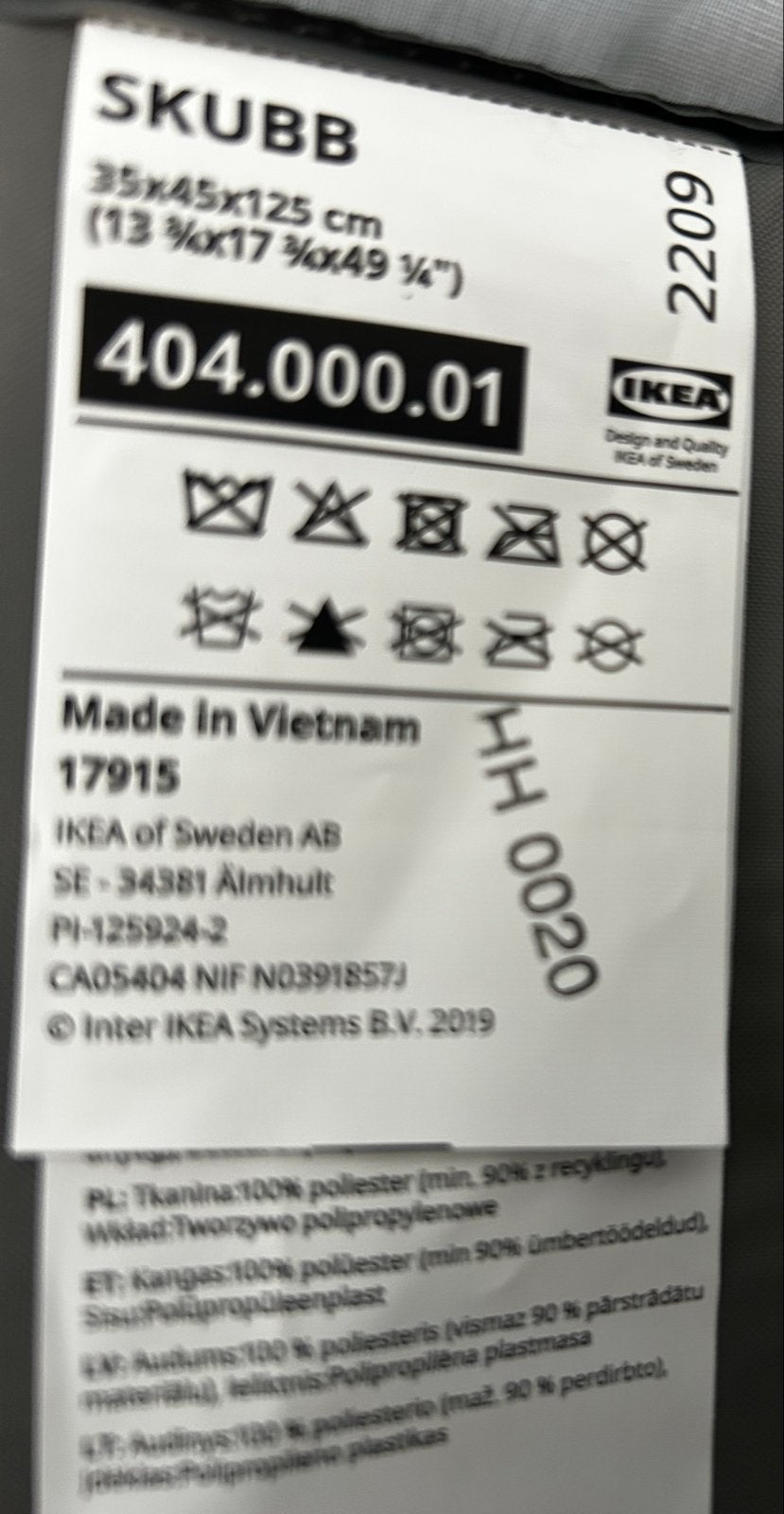 IKEA SKUBB Hangende Opberger Grijs 35x45x125 cm, Ophalen, Met plank(en), Kunststof, 100 tot 150 cm