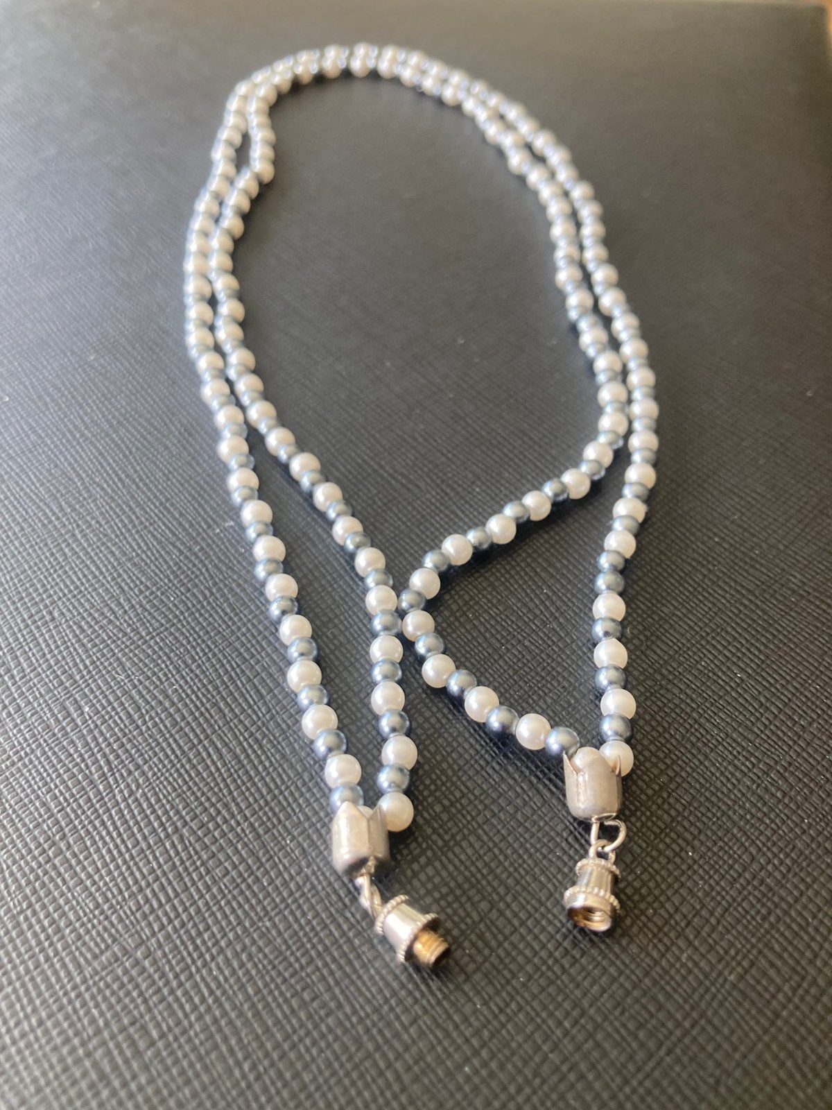 Antieke dubbele parelketting barrel clasp 44cm, Ophalen of Verzenden, Gebruikt, Blauw, Overige materialen