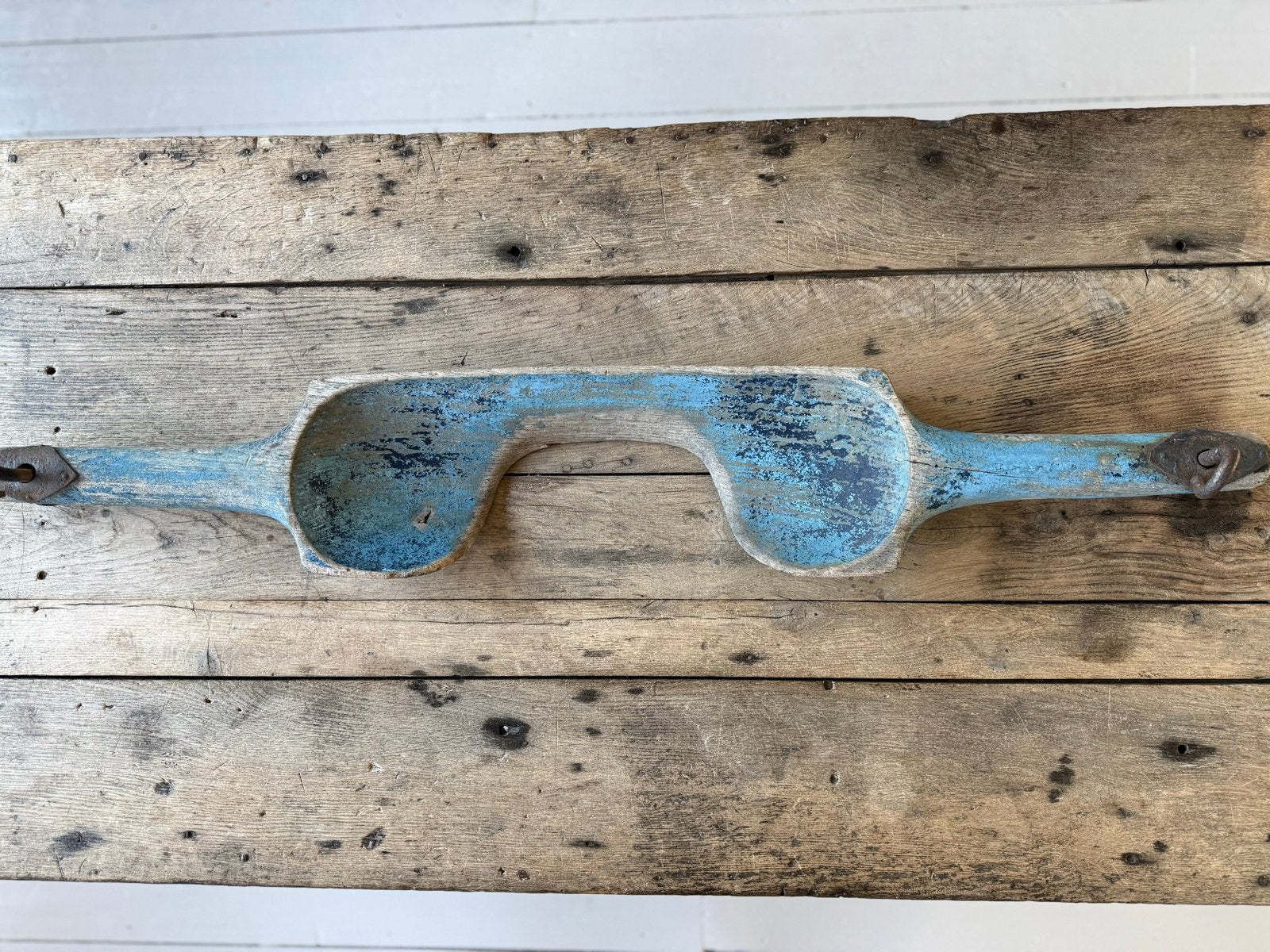 Antiek houten juk met prachtige blauwe patine, Ophalen of Verzenden