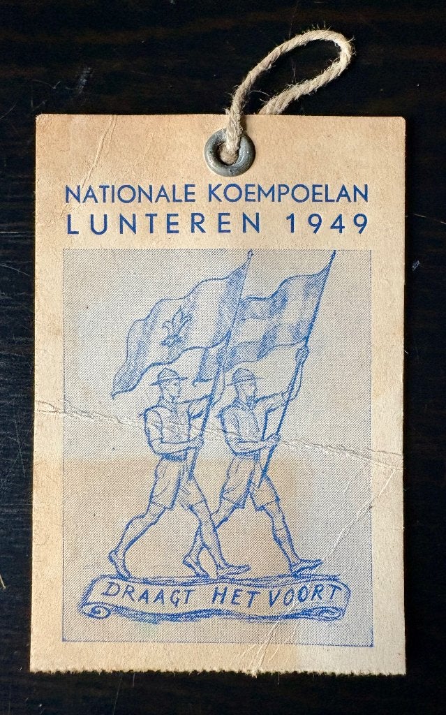 1949 Scouting Koempoelan Lunteren Badge, Ophalen of Verzenden, Gebruikt, Embleem, Speld of Insigne