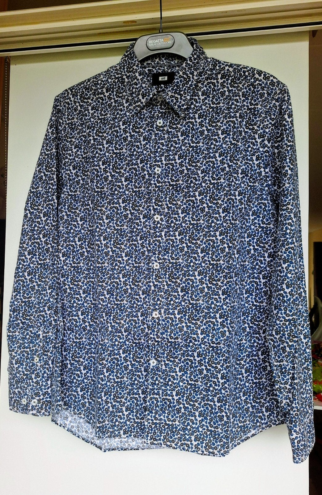 WE, Overhemd, blauw motief, L, Kleding | Heren, Overhemden, Blauw, Ophalen of Verzenden, Zo goed als nieuw, WE Fashion