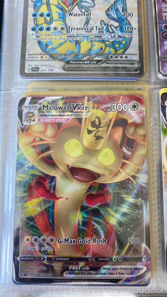 Meowth VMAX Pokémon Kaart - SWSH005 Gigantamax, Ophalen of Verzenden, Zo goed als nieuw, Losse kaart