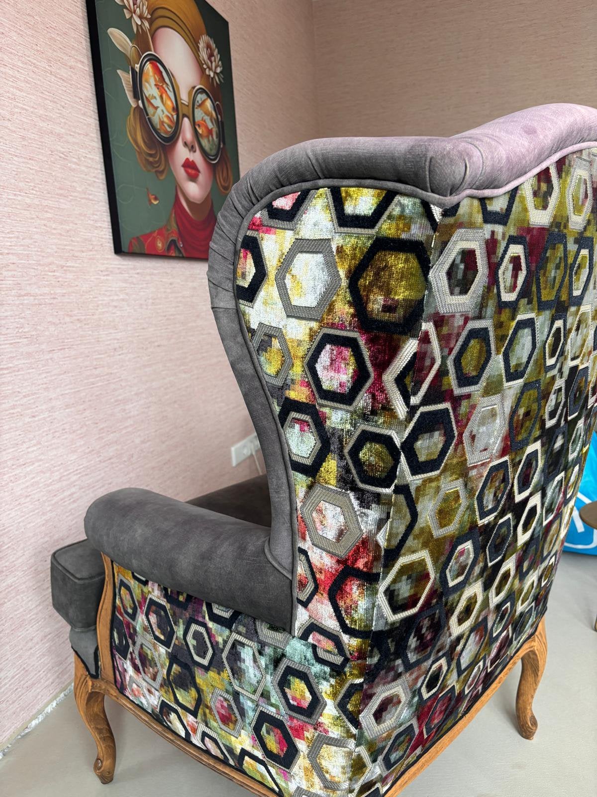 Oorfauteuills 2x, stof achterzijde Designers Guild, Huis en Inrichting, Ophalen, Gebruikt, Stof, Engelse stijl, hotel chique