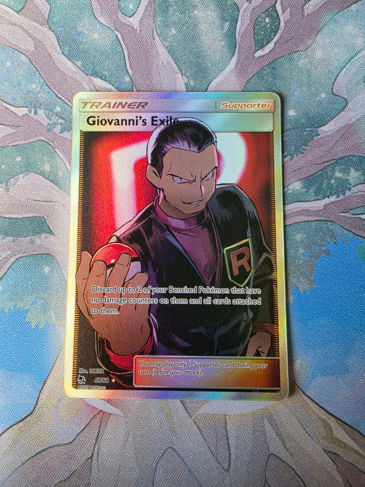 pokemon hidden fates giovanni's exile full art trainer 067, Ophalen of Verzenden, Nieuw, Losse kaart, Foil