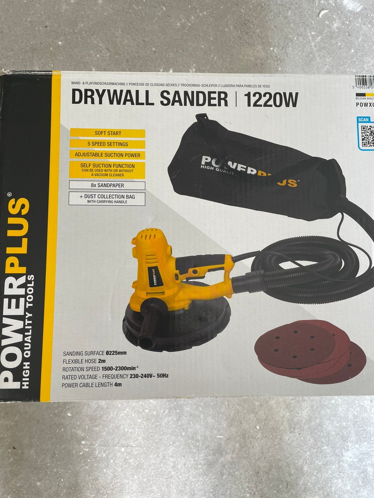 Powerplus Drywall Sander 1220W - Perfect voor gipsplaten, Ophalen of Verzenden, Gebruikt, 1200 watt of meer, Overige typen