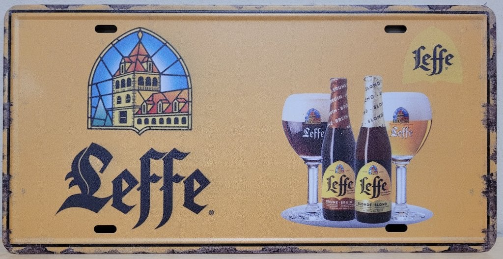 Leffe bier license plate reclamebord van metaal wandbord, Verzamelen, Biermerken, Ophalen of Verzenden, Nieuw, Reclamebord, Plaat of Schild