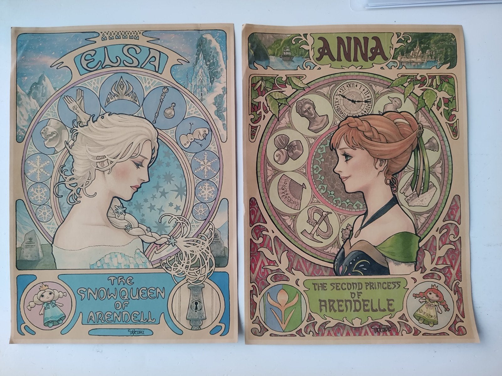 Elsa en Anna uit Frozen art nouveau mucha stijl prenten, Ophalen of Verzenden, 1980 tot heden, Overige onderwerpen
