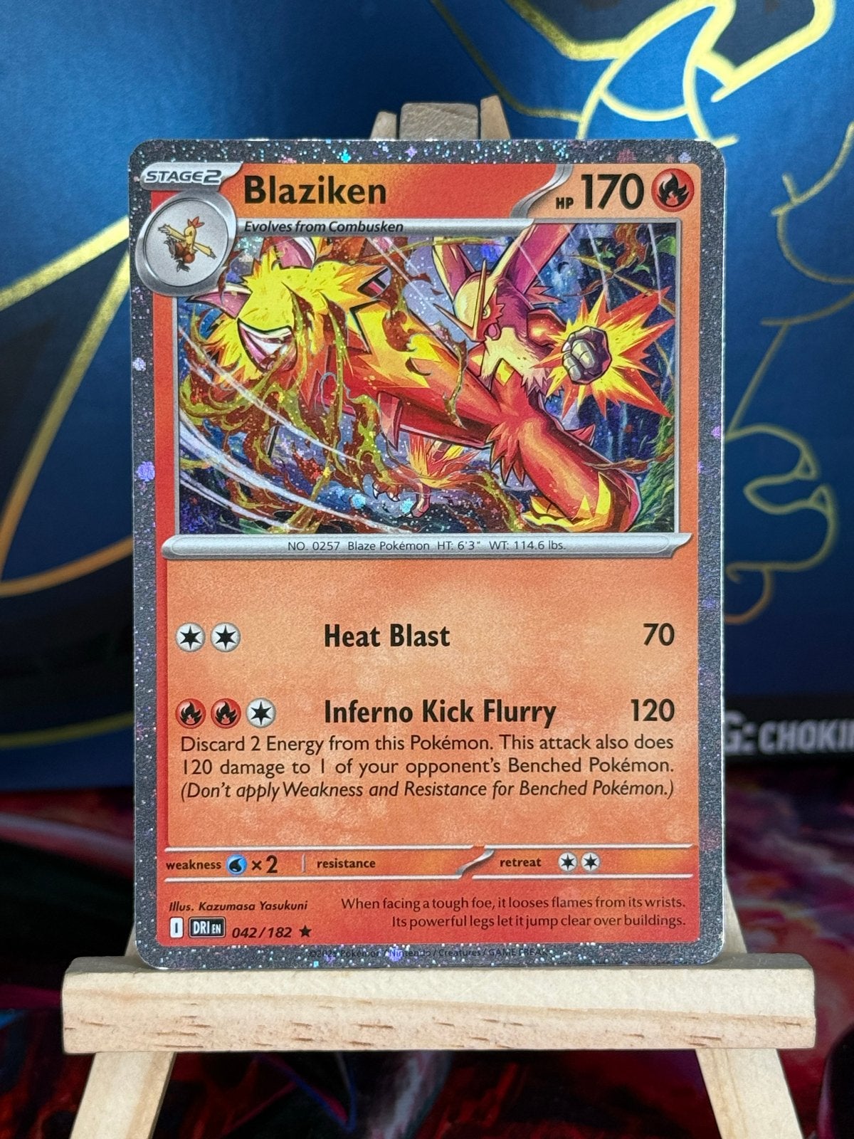 Blaziken [Cosmos Holo] #42 | Pokemon Destined Rivals, Ophalen of Verzenden, Zo goed als nieuw, Losse kaart
