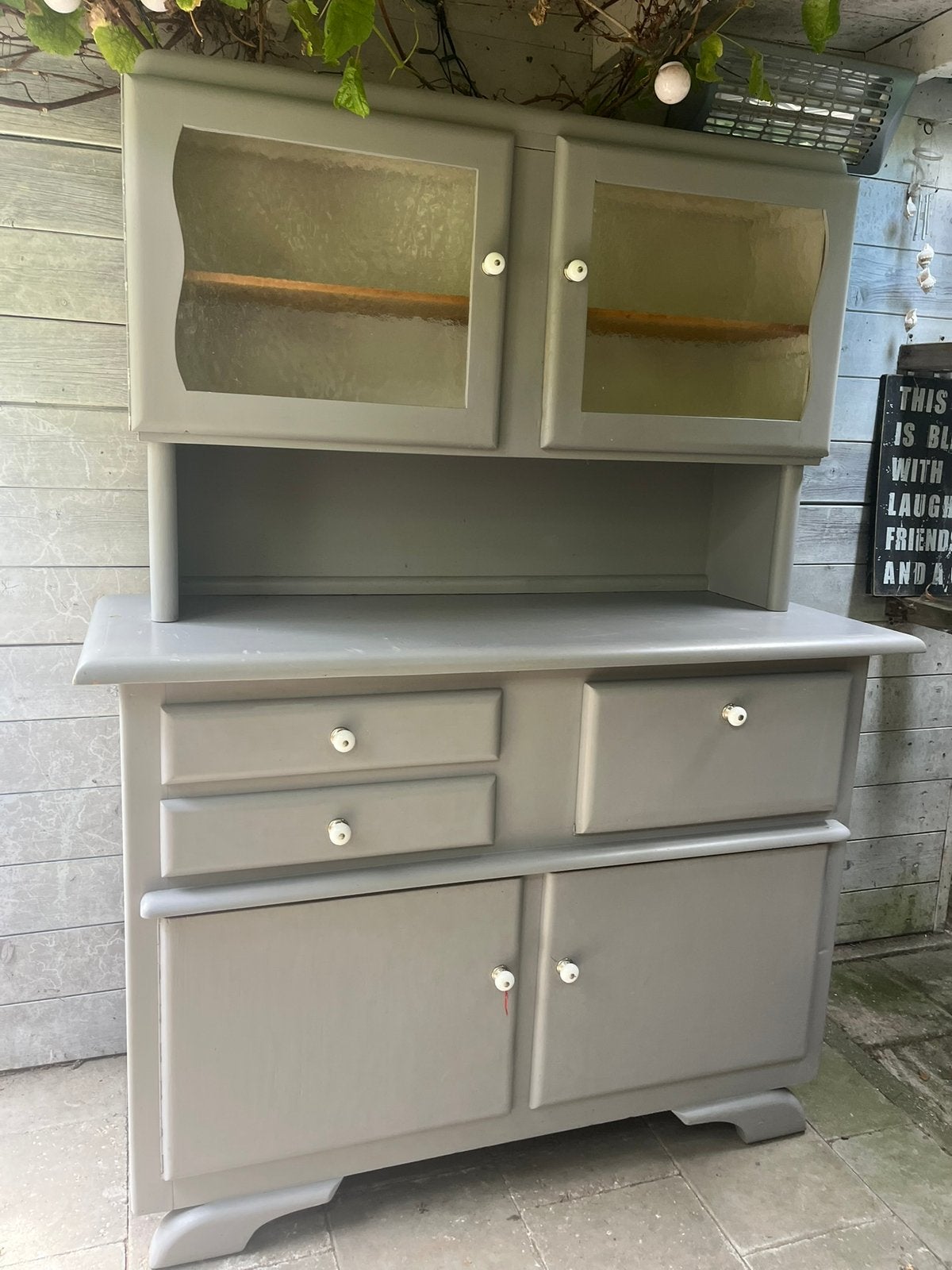 Vintage buffetkast grijs, Huis en Inrichting, Kasten | Buffetkasten, Ophalen, Gebruikt, 100 tot 150 cm, 200 cm of meer