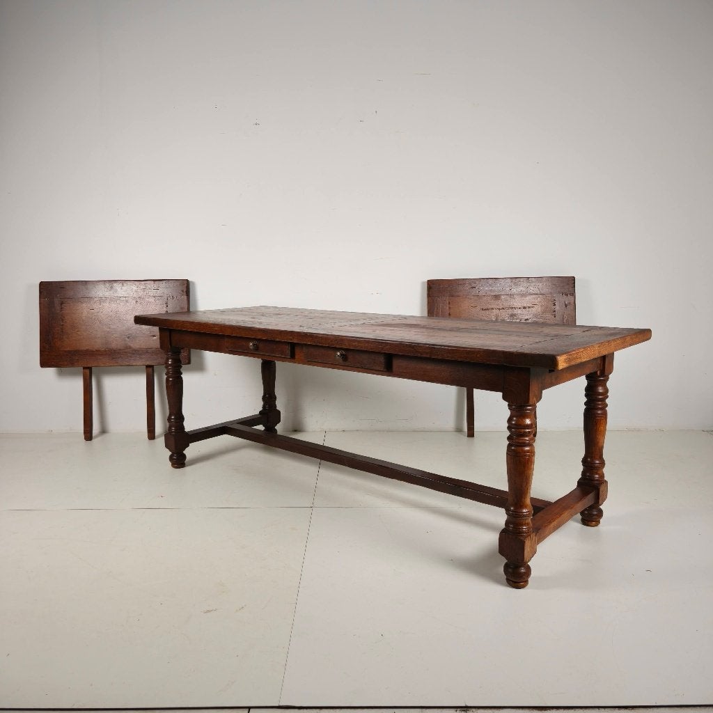 Grote Franse eiken kloostertafel 320/220 cm, begin 20e eeuw, Antiek en Kunst, Antiek | Meubels | Tafels, Ophalen of Verzenden