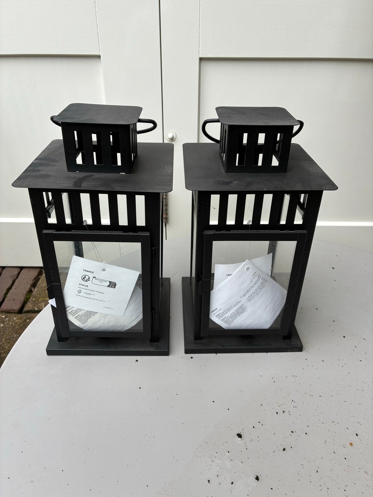 Set van 2 IKEA Borrby lantaarns, zwart, Ophalen of Verzenden, Zo goed als nieuw, Zwart, Metaal