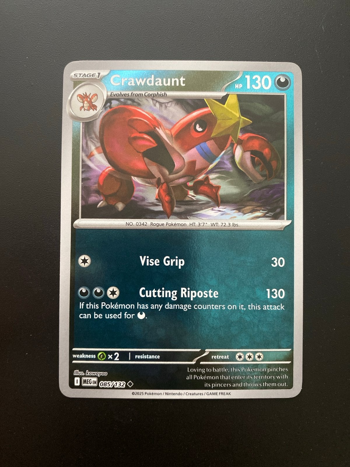 Crawdaunt 085/132 Reverse Holo Mega Evolution, Ophalen of Verzenden, Zo goed als nieuw, Losse kaart, Foil