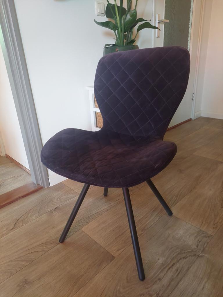 Blauw/paarse eetkamerstoelen, 6 stuks, Huis en Inrichting, Stoelen, Ophalen, Gebruikt, Overige kleuren, Stof