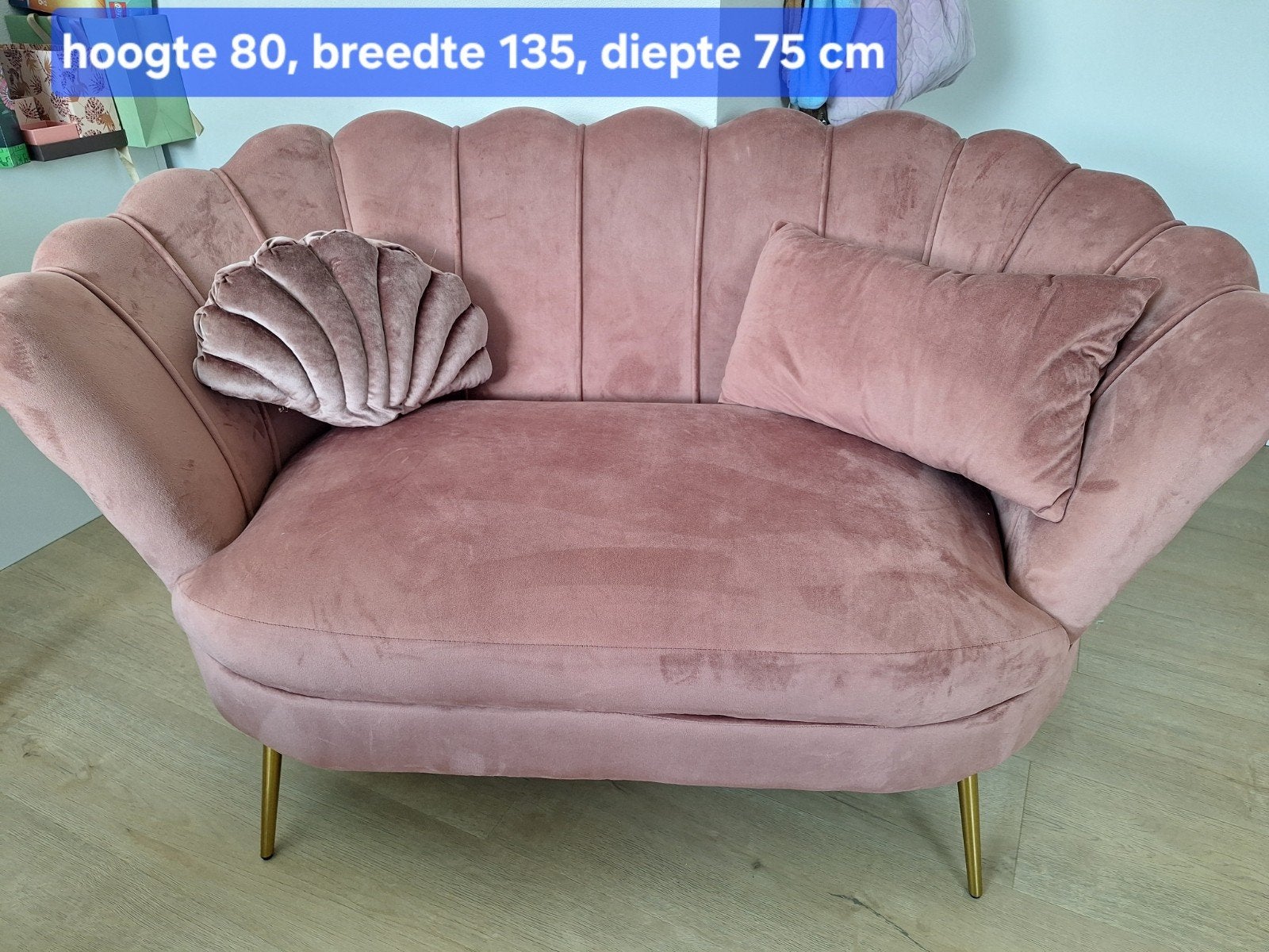 Roze Schelpbankje - Fluweel - Zo goed als nieuw, Ophalen, Modern, Glamour, Schelp, Tweepersoons, 75 tot 100 cm