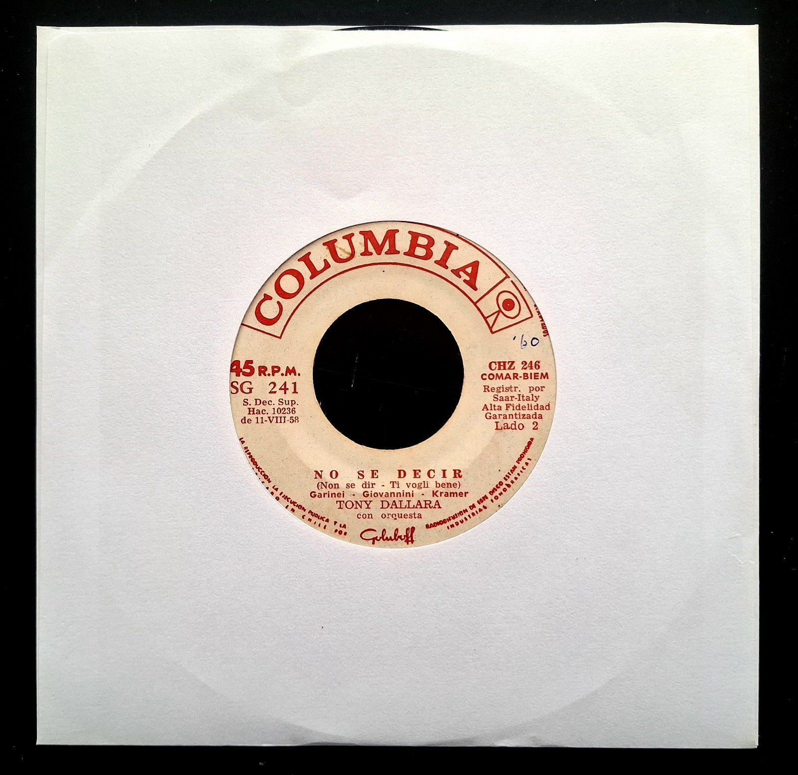 7"/SINGLE  TONY DALLARA - Bambina Bambina/No Se Decir, Cd's en Dvd's, Vinyl Singles, Ophalen of Verzenden, Gebruikt, Pop