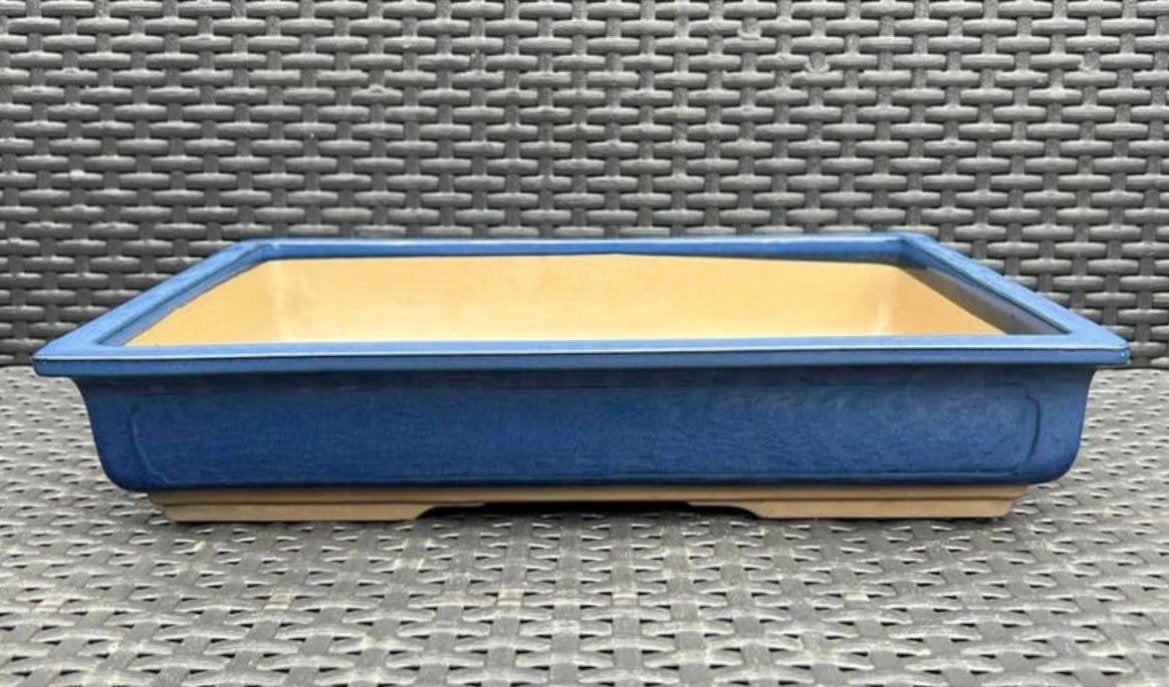 Bonsai schaal blauw geglazuurd Japans aardewerk 36x25x6,8, Ophalen of Verzenden, Zo goed als nieuw, Aardewerk, Rechthoekig