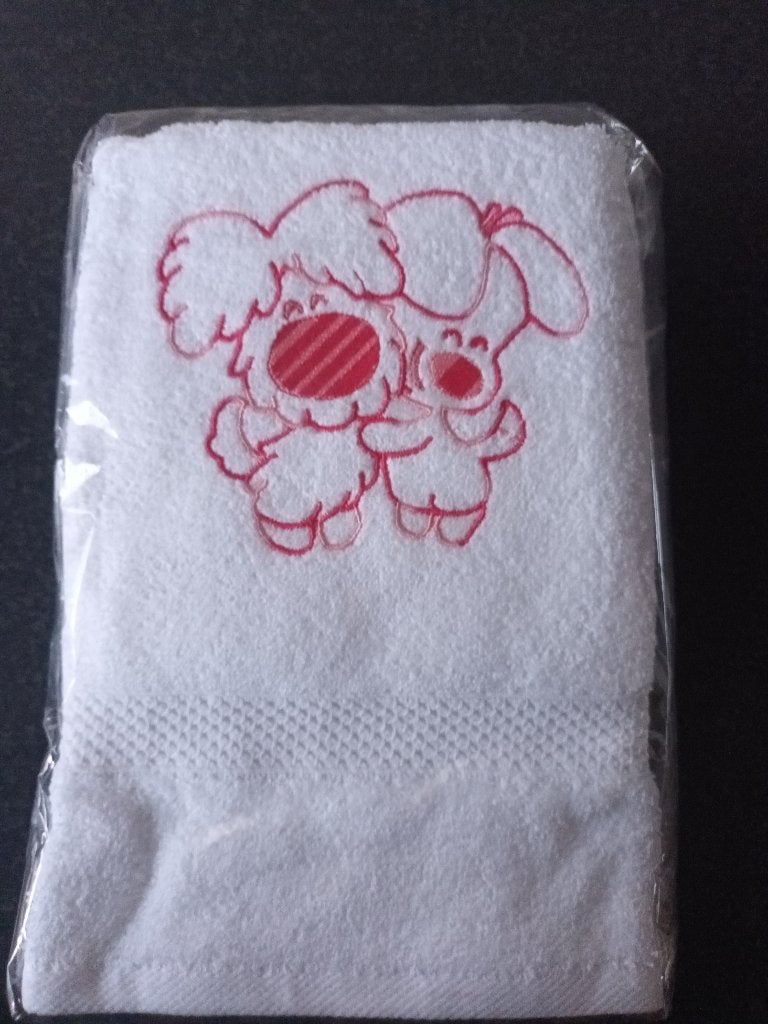 Nieuw witte geborduurde handdoek Woezel & Pip roze gemeleerd, Ophalen of Verzenden, Nieuw, Wit, Handdoek