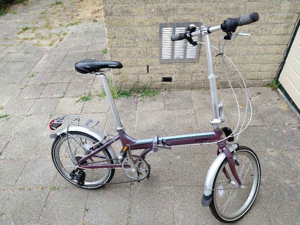Paarse vouwfiets (merk Popal) voor de klusser, Fietsen en Brommers, Gebruikt, Velgrem, 16 tot 18 inch, Versnellingen