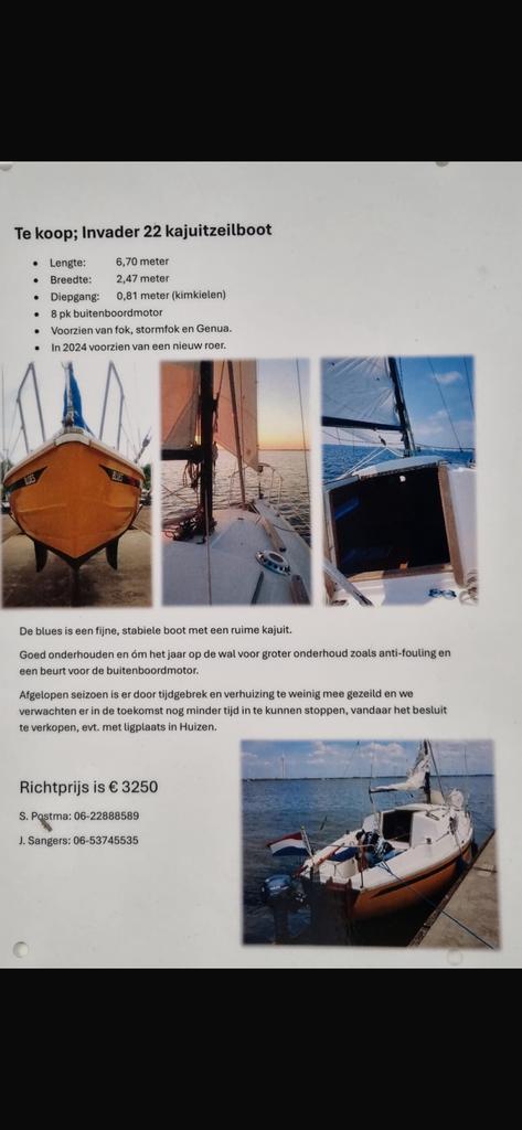 Te koop Invader 22 kajuitzeilboot, Ophalen, Gebruikt, Polyester, Benzine