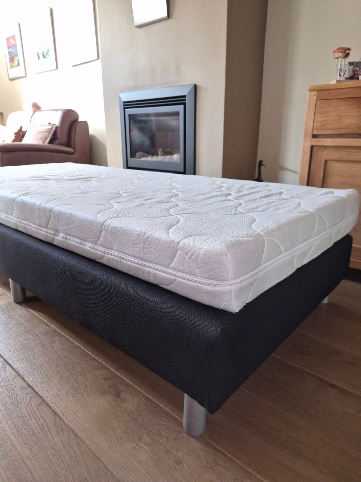 1 persoons boxspring bed 90x200, Huis en Inrichting, Ophalen, 90 cm, Eenpersoons, Zwart
