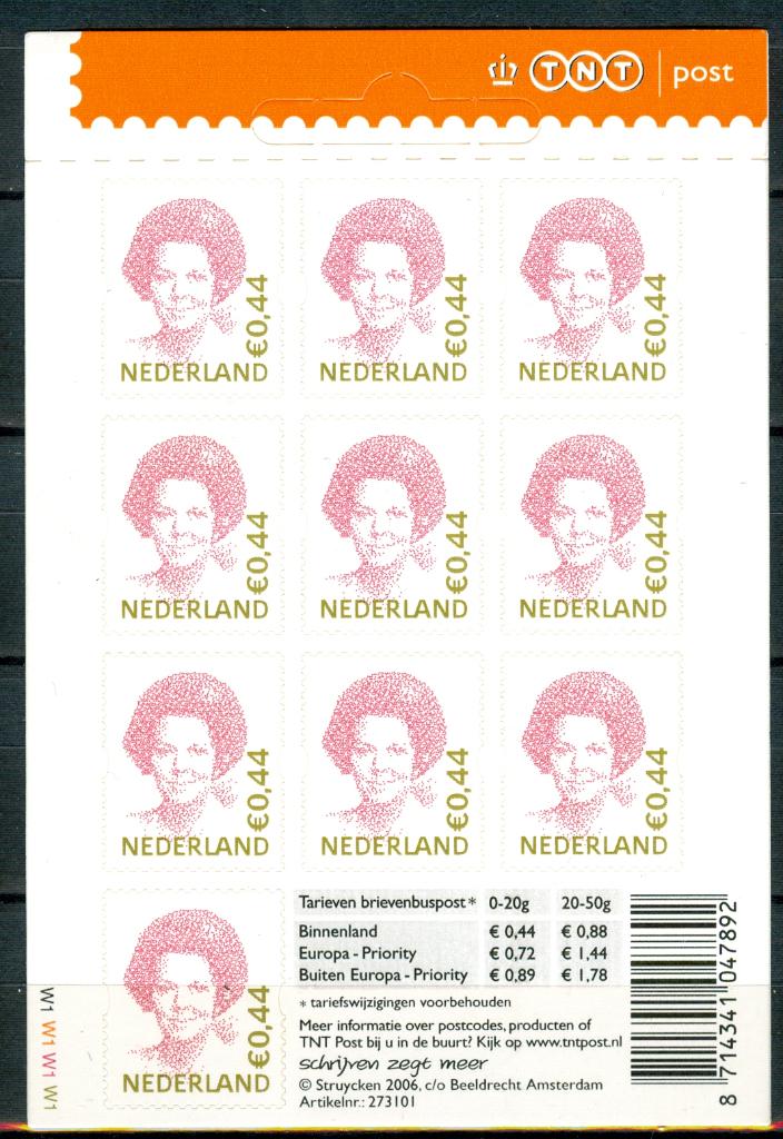 Ned. NVPH Velletje Vb2467Bxx Koningin Beatrix TNT Post 2006, Ophalen of Verzenden, Na 1940, Postfris