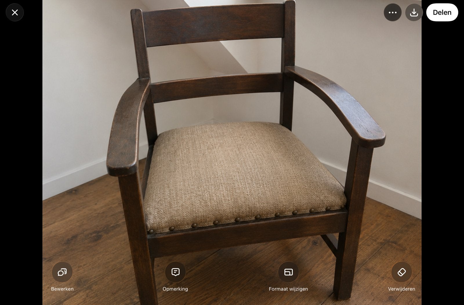 Impressie v Houten leunstoel 30er jaren, Antiek en Kunst, Antiek | Meubels | Stoelen en Banken, Ophalen