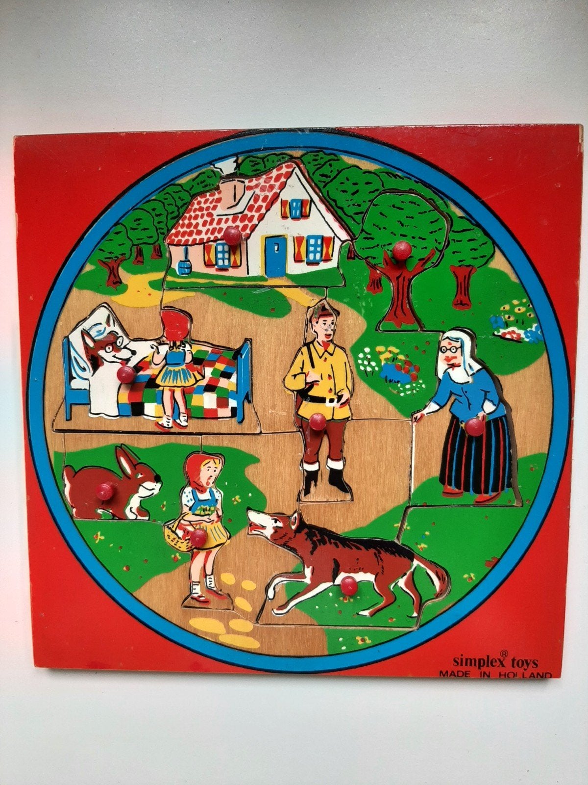 Vintage houten Simplex nopjespuzzel., Ophalen of Verzenden, 10 tot 50 stukjes, Gebruikt