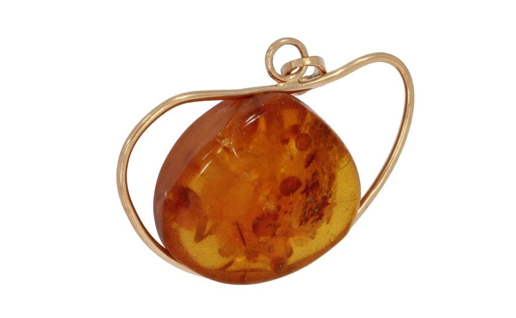 Amber barnsteen 14k gouden ketting hanger rusland vintage, Voordeelsieraden, Verzenden, Zo goed als nieuw, Met edelsteen