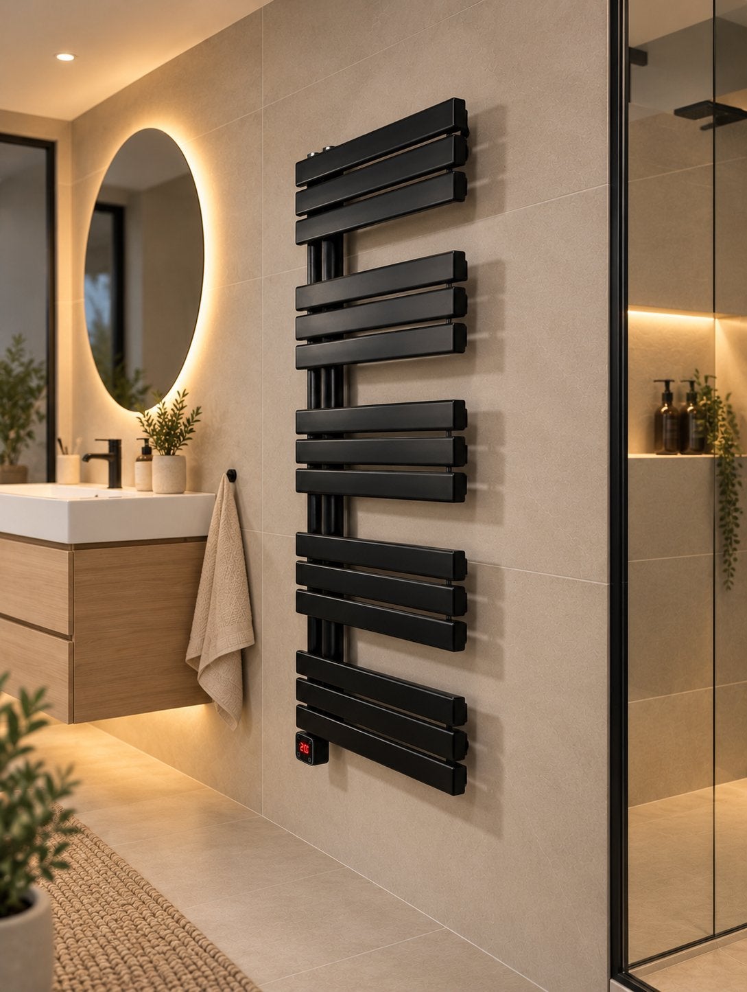 Elektrische badkamer radiator Anjer ELECT. 500x 1150 Zwart, 500 tot 800 watt, Info@d-radiatoren.nl, Radiator, Minder dan 60 cm