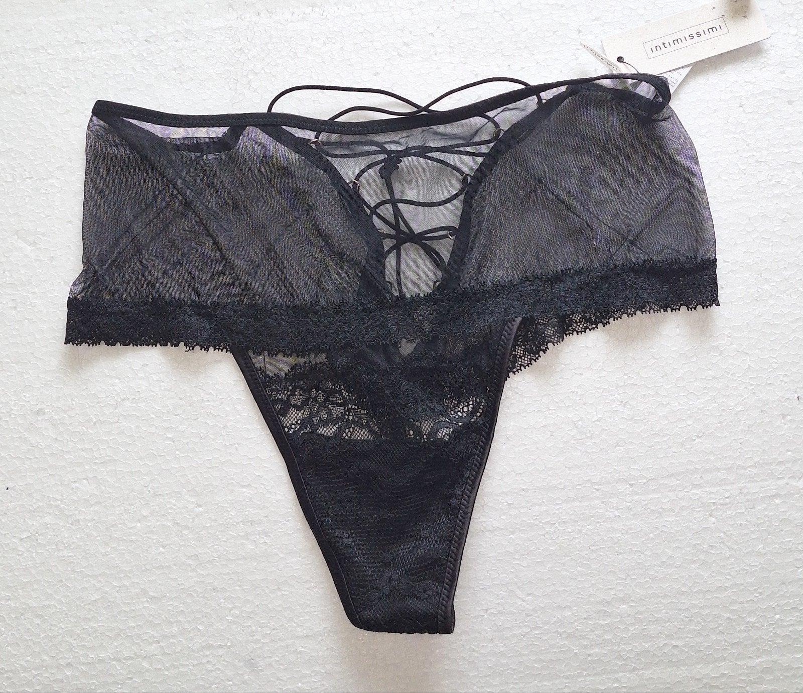 Sexy romantische transparante string van Intimissimi maat L, Verzenden, Zwart, String