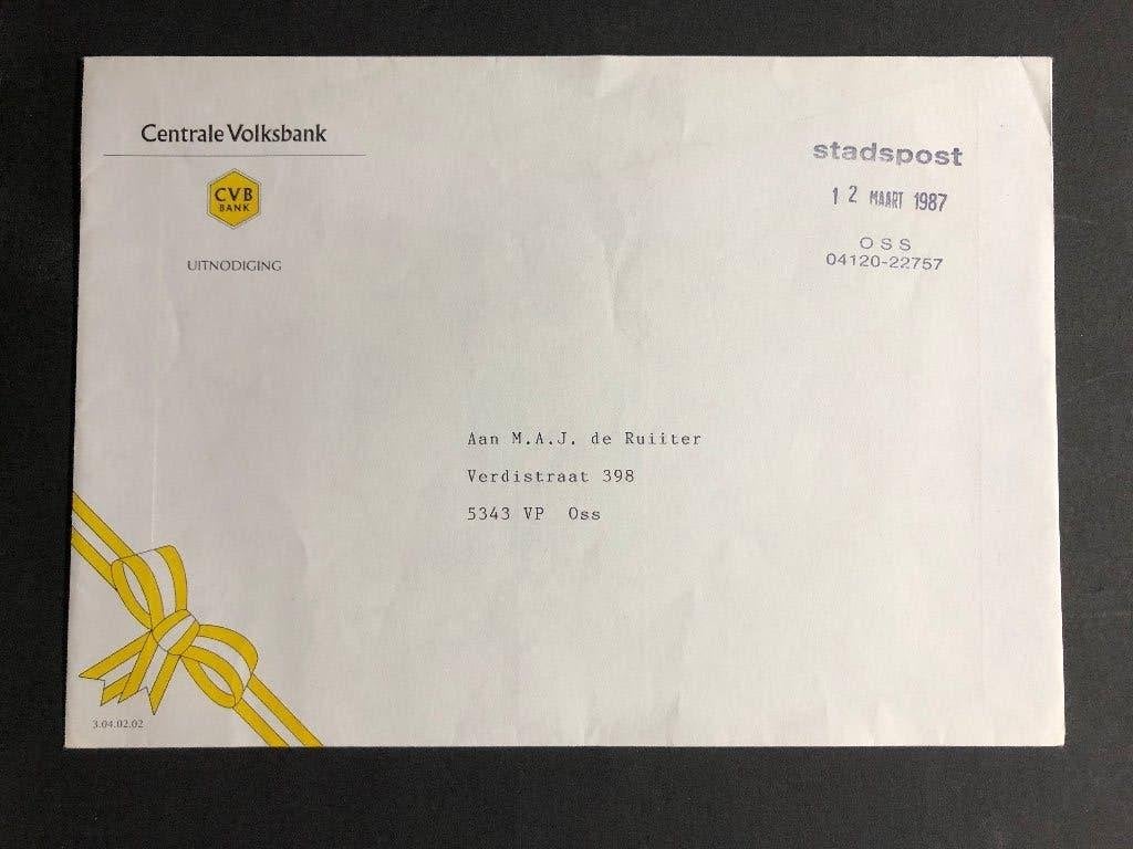 Nederland envelop Centrale Volksbank Stadspost Oss 1987, Ophalen of Verzenden, Envelop