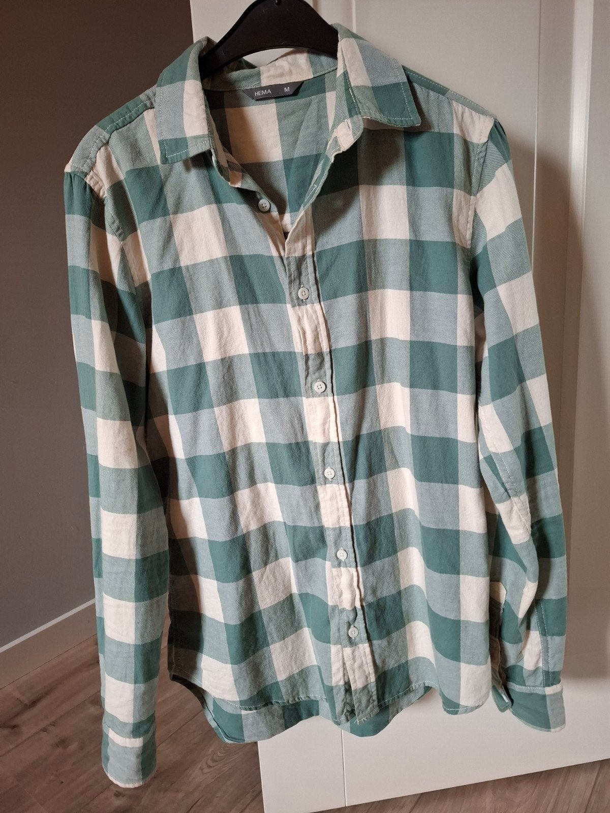 Hema geruit overhemd - Groen/Beige- Maat M, Hema, Zo goed als nieuw, Groen, Halswijdte 39/40 (M)