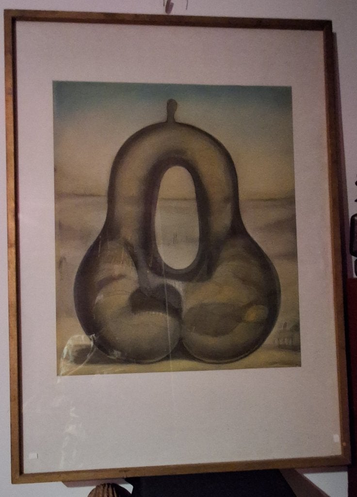 Surrealisme schilderij  Edwin Engels in stijl Salvador Dali, Antiek en Kunst, Ophalen, Bijzondere lijst, Surrealisme, Aquarel