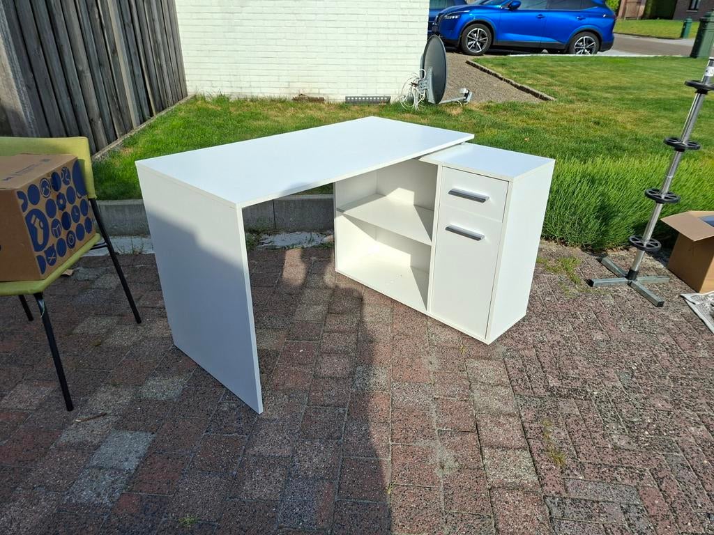 Wit bureau met opbergruimte en lades, Ophalen, Met lades, Gebruikt, Spaanplaat of MDF
