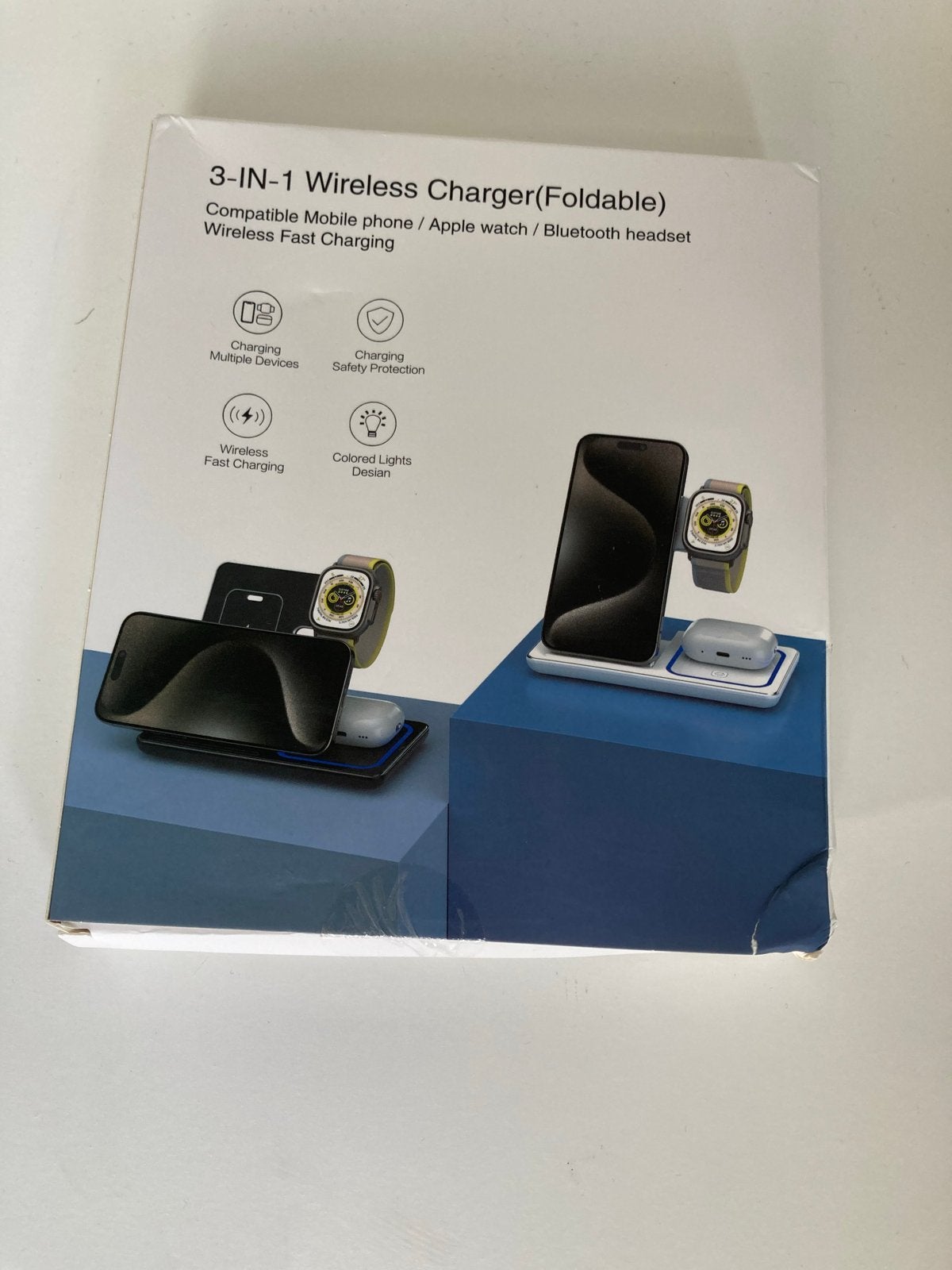 3-in-1 Draadloze Oplader (Opvouwbaar) met lampje, Telecommunicatie, Mobiele telefoons | Telefoon-opladers, USB-C, Oplaadstation
