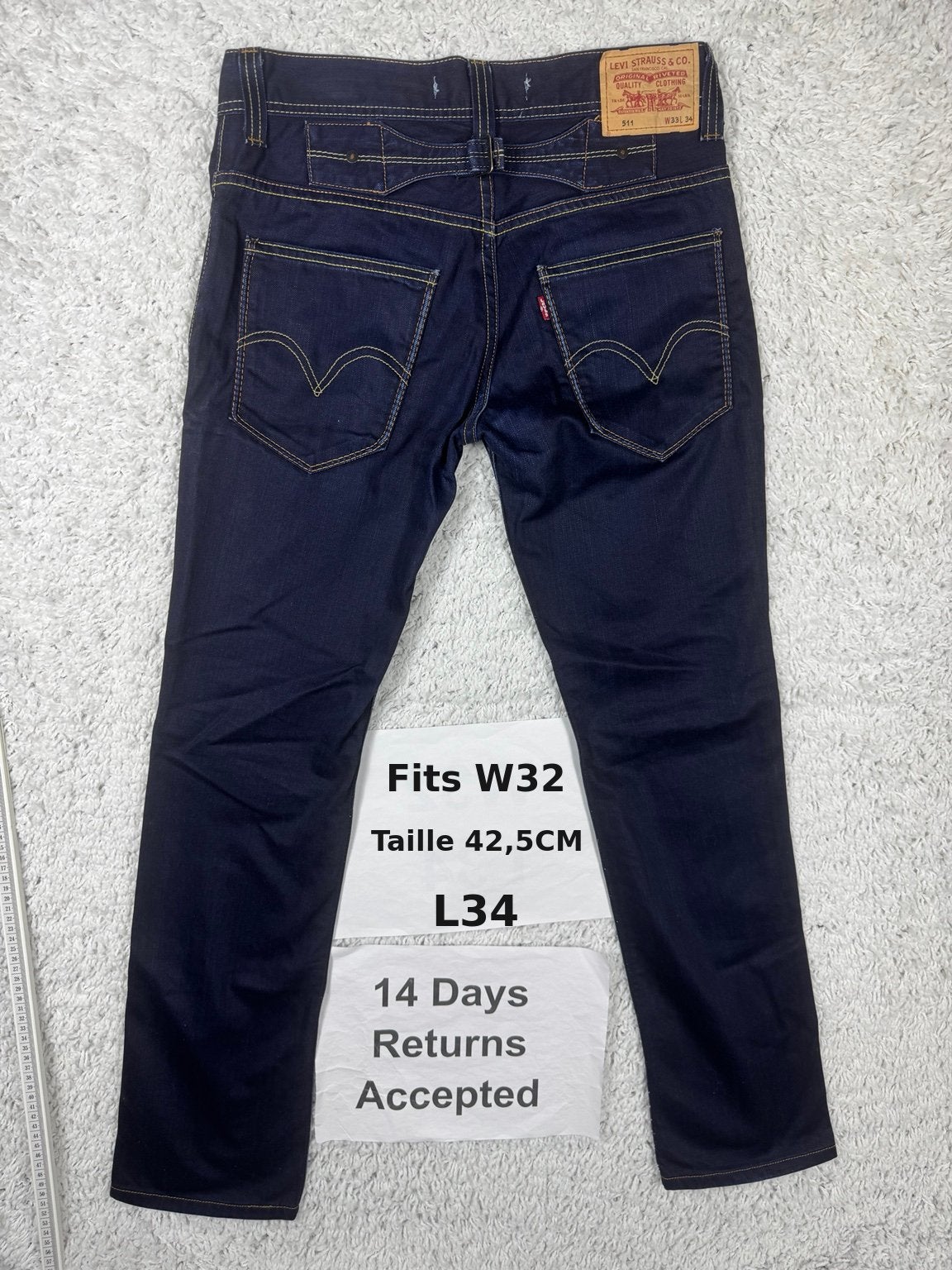 Levi's 511 Slim Fit Buckle Back Cinch Jeans W32 L34 3656, Blauw, W32 (confectie 46) of kleiner, Ophalen of Verzenden, H