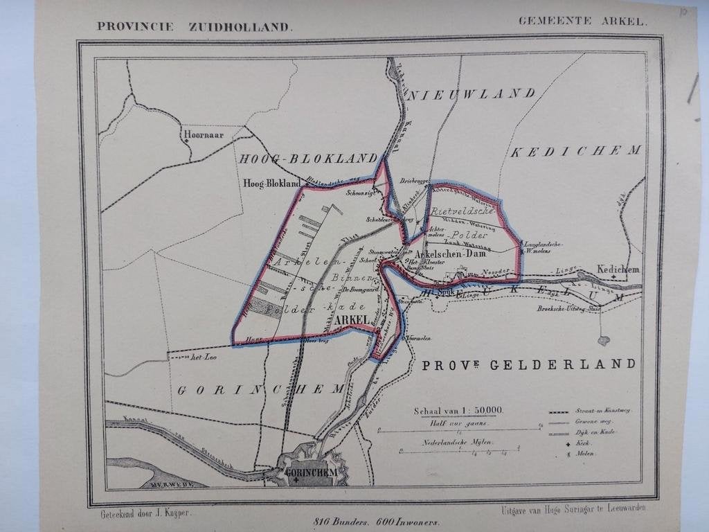 10 / Arkel Hoog Blokland Gorinchem Kedichem Litho J. Kuyper, Antiek en Kunst, Ophalen of Verzenden