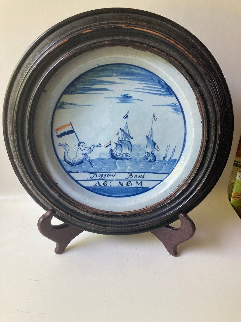 Antiek Delfts blauw bordje met slag bij de Doggersbank 1781, Ophalen of Verzenden