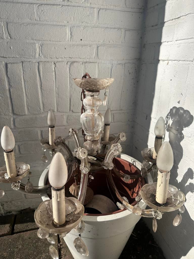 Antieke Kroonluchter - Klassieke Verlichting, Ophalen of Verzenden, Gebruikt, Glas
