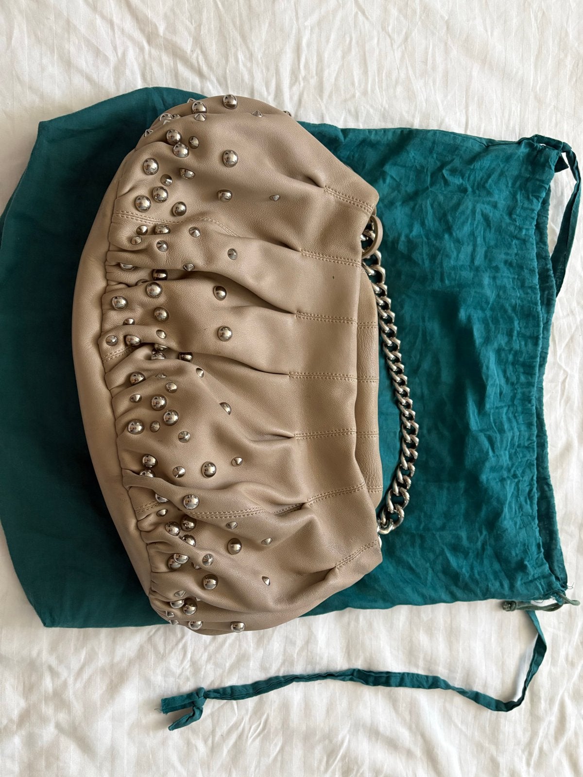 Patrizia Pepe handtas van echt leer met studs, Ophalen of Verzenden, Gebruikt, Beige, Handtas