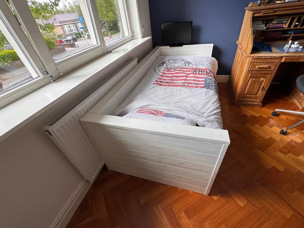 Woood kajuitbed 90x20 lades en Auping matras & bedbodem/matr, Huis en Inrichting, Ophalen, 90 cm, Eenpersoons, Wit