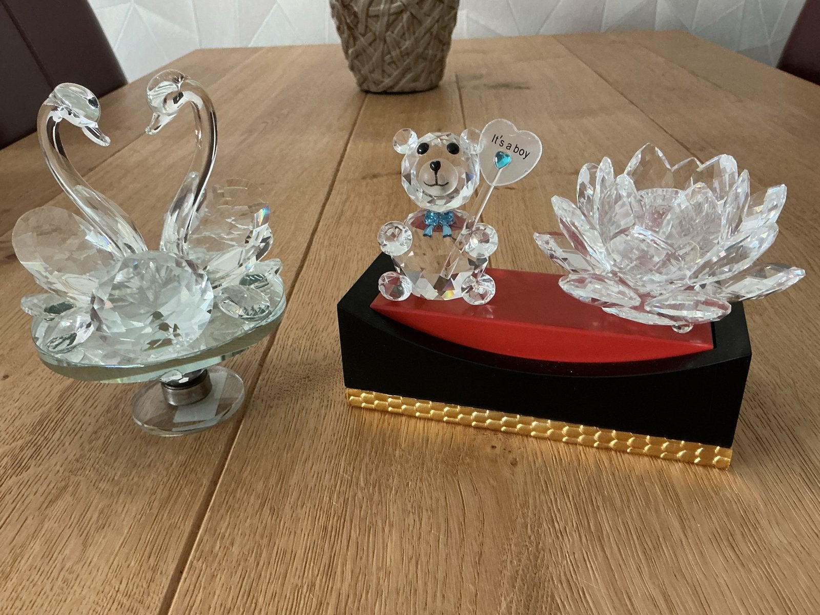 Mooie kristallen beeldjes: zwanen, beer en lotusbloem, Ophalen of Verzenden