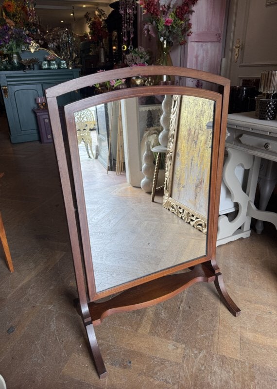 Vintage spiegel, oude kantelspiegel brocante kapspiegel VdlM, Ophalen, Zo goed als nieuw, Minder dan 100 cm, Overige vormen