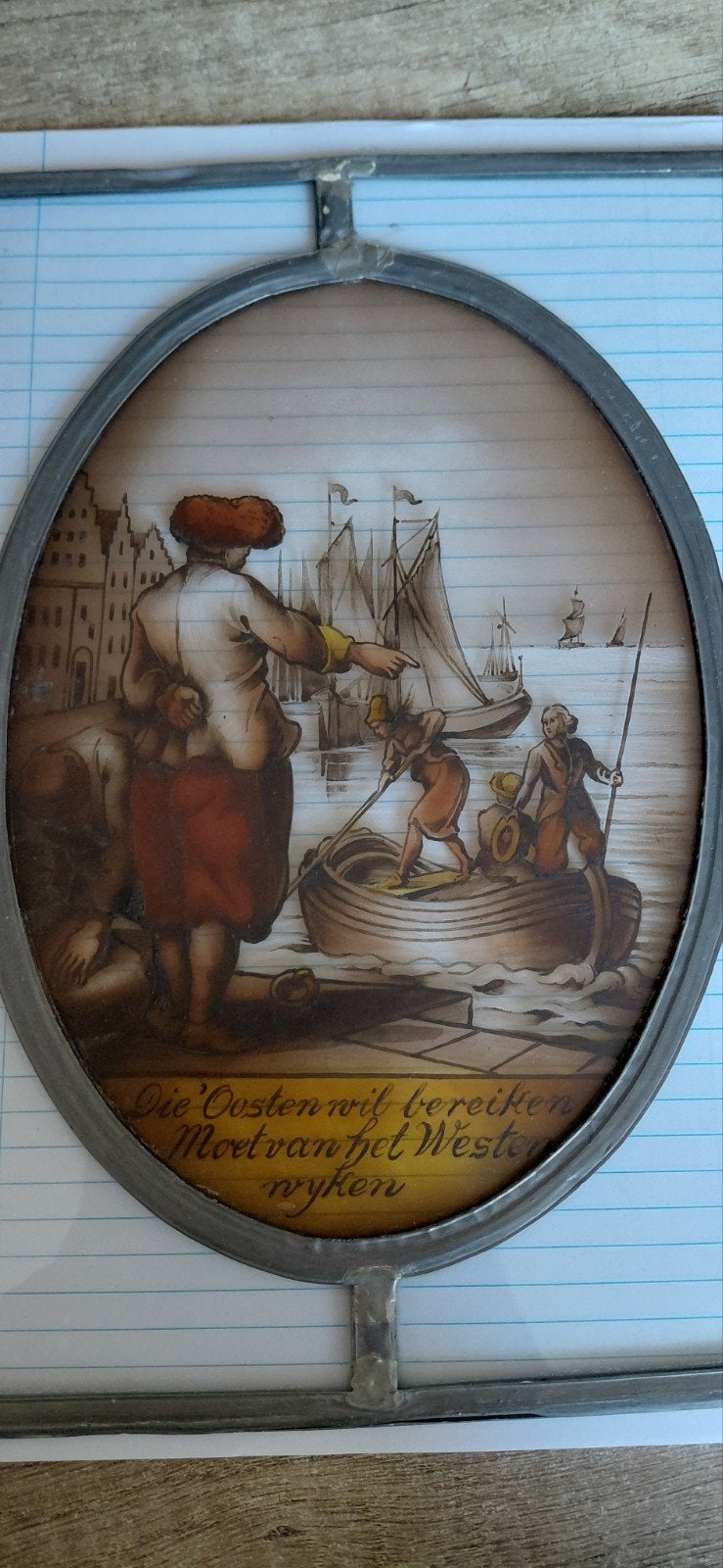 glas-in-lood raamhanger / medaillon Maritiem tafereel, Antiek en Kunst, Ophalen of Verzenden