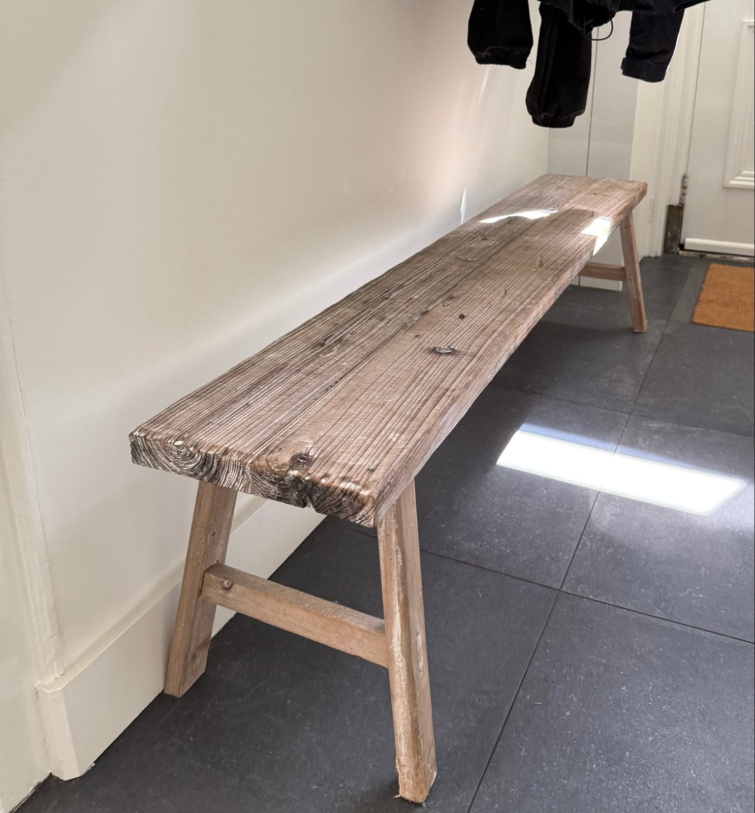 Houten bankje / halbankje - 1.60m lang, Ophalen, Minder dan 50 cm, 125 cm of meer, Rechthoekig